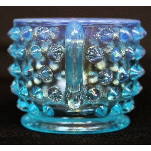 2 Pc Fenton Glass Mini Hobnail Creamer Jug Sugar Bowl Set Opalescent Star - Picture 11 of 13